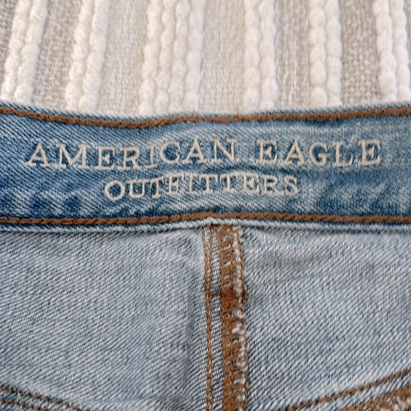 American Eagle Womens Two Tone Ankle Crop Denim Jeans High Waisted Sz 8 Raw Hem - Picture 6 of 13